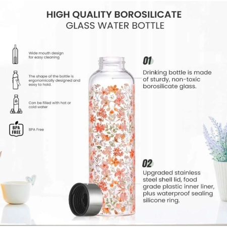 SZKLANA BUTELKA NA WODĘ 1000ML – MOTYW ŻÓŁTYCH KWIATÓW