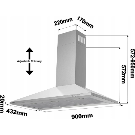 Okap ścienny Ciarra CBCS9201 srebrny 90cm wydajność 370m3/h