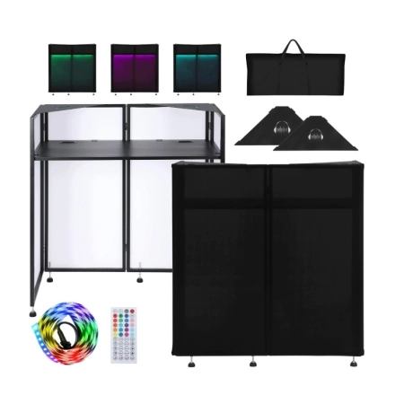 SMONTER Stół DJ Booth Stand 2 Blaty LED Osłony Torba 90 kg