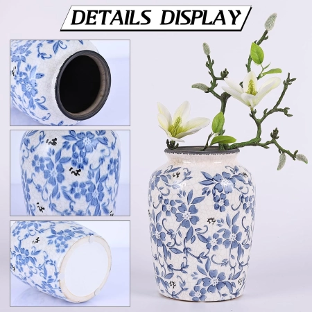 Wazon Orenm Blue-White 20cm Niebieski Biały ceramiczny porcelanowy vintage