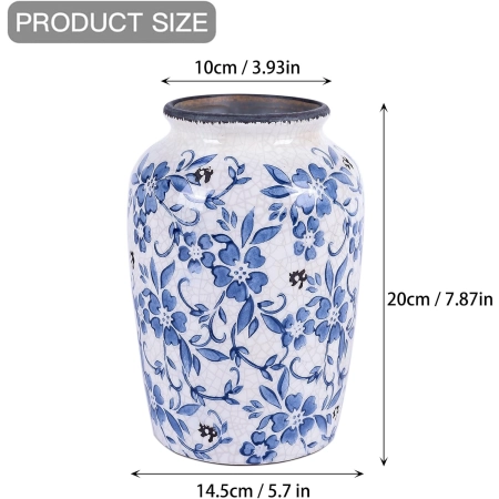 Wazon Orenm Blue-White 20cm Niebieski Biały ceramiczny porcelanowy vintage