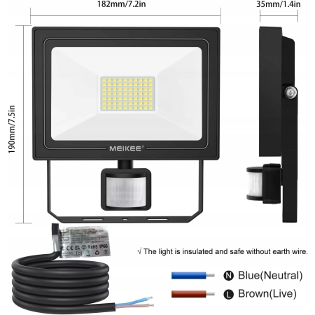 Reflektor LED MEIKEE FLB060 60W 5200LM Z Czujnikiem Ruchu IP66