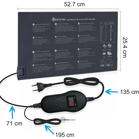 Mata grzewcza do sadzonek KETOTEK z termostatem 230 V 52x25cm