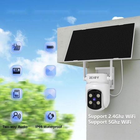 Kamera REIGY Zestaw WiFi 4MP 10 CH PTZ 360 PIR syrena noktowizor panel