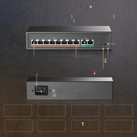 Switch MokerLink POE-F092F z 9 portami PoE+, 2 szybkimi łączami Ethernet