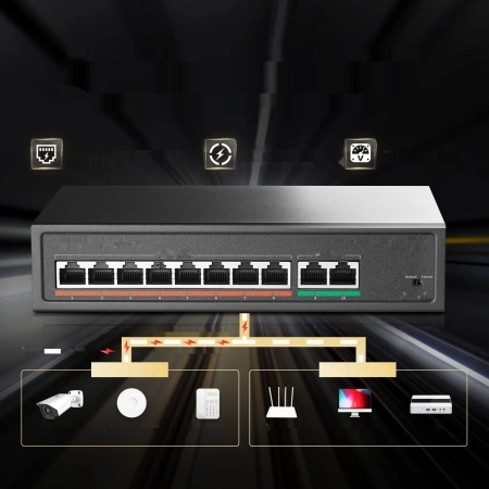 Switch MokerLink POE-F092F z 9 portami PoE+, 2 szybkimi łączami Ethernet