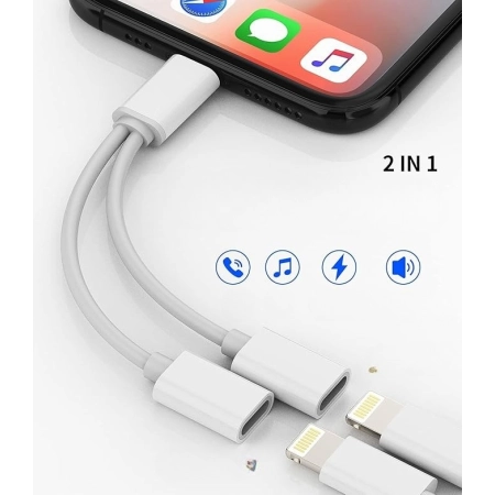 Adapter Lightning Rozdzielacz 2w1 iPhone 11-14 Słuchawki Ładowanie