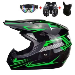 Kask Motocyklowy Dziecięcy Enduro Quad Gogle + Rękawice Roz. 52-59cm