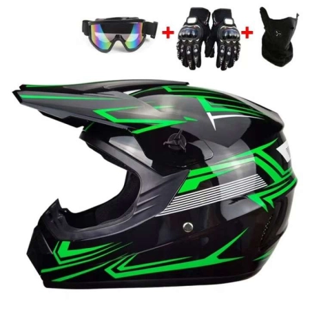 Kask Motocyklowy Dziecięcy Enduro Quad Gogle + Rękawice Roz. 52-59cm