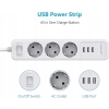JSVER PS-3038 Listwa zasilająca 3x230V + 3xUSB 2m 3680W z ochroną – Biała