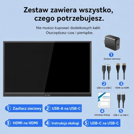 ZFTVNIE Przenośny monitor 16'' przenośny monitor Full HD 1920 x 1200 IPS