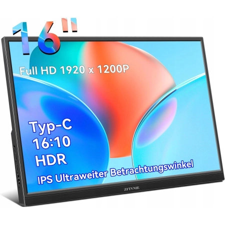 ZFTVNIE Przenośny monitor 16'' przenośny monitor Full HD 1920 x 1200 IPS