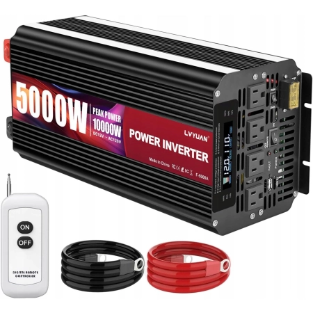 Falownik samochodowy LVYUAN 5000W 12V 110V LCD, 4x AC, pilot