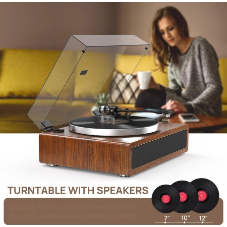 Retrolife Gramofon Bluetooth Vintage z Wbudowanymi Głośnikami 33/45 RPM