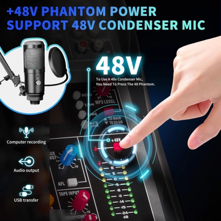 Mikser audio Depusheng DX8 8 kanałów USB Bluetooth 48V Phantom