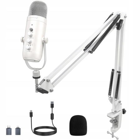 Mikrofon ZealSound k66s Pearly White białe ramię redukcja szumów