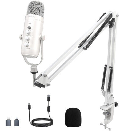 Mikrofon ZealSound k66s Pearly White białe ramię redukcja szumów