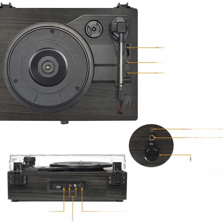 Udreamer GRAMOFON VINTAGE BLUETOOTH 3W DO DOMU DREWNO CZARNY