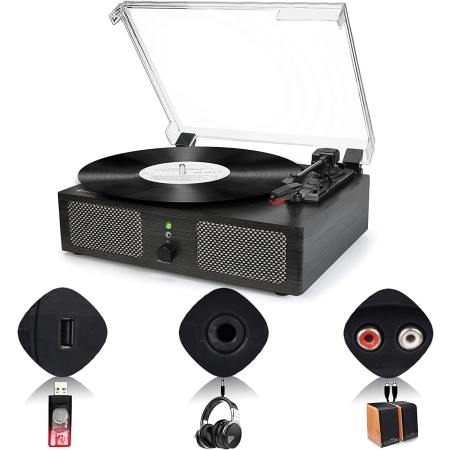 Udreamer GRAMOFON VINTAGE BLUETOOTH 3W DO DOMU DREWNO CZARNY
