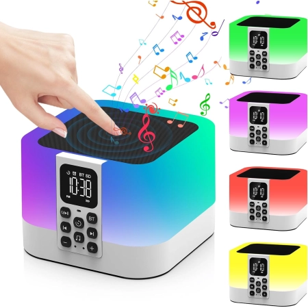 GŁOŚNIK BLUETOOTH Z LAMPKĄ NOCNĄ, BUDZIK, BIAŁY SZUM, DOTYK