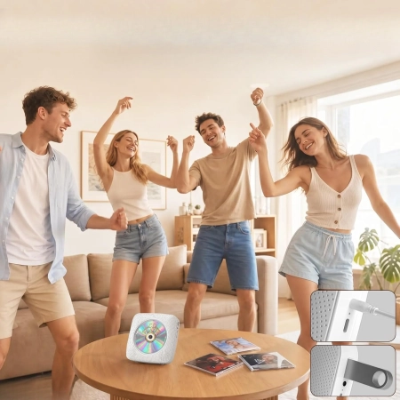 Odtwarzacz CD Gueray Y-01 Bluetooth Radio FM USB AUX Głośniki Pilot Biały