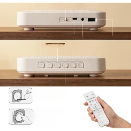 Odtwarzacz CD Gueray Y-01 Bluetooth Radio FM USB AUX Głośniki Pilot Biały
