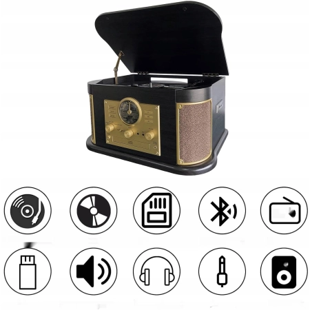 DLITIME Gramofon z głośnikami i Bluetooth, Retro System Stereo