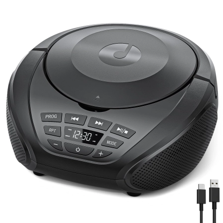 ODTWARZACZ CD PRZENOŚNY GUERAY BOOMBOX RADIO FM GŁOŚNIKI AUX USB CZARNY