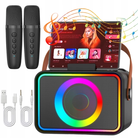 K26 ZESTAW KARAOKE 2 MIKROFONY + GŁOŚNIK BEZPRZEWODOWY BLUETOOTH
