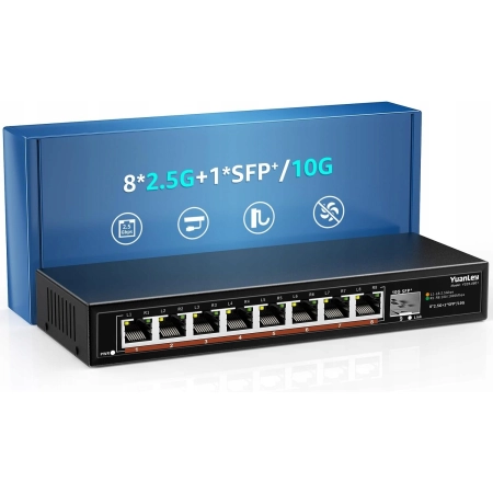 YuanLey 8-portowy przełącznik Ethernet do komputerów 2,5G z 10G SFP