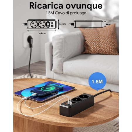 Listwa WENTONG EU 2 USB-C USB DC 1.5m 2500W 10A R25