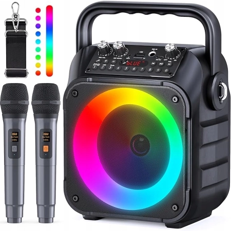 Głośnik do karaoke K9-M czarna akumulatorowa z 2 mikrofonami Bluetooth