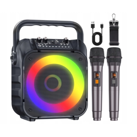 Głośnik do karaoke K9-M czarna akumulatorowa z 2 mikrofonami Bluetooth