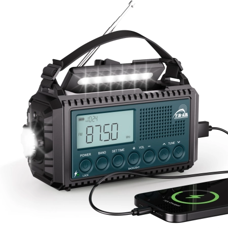 Wielofunkcyjne radio solarne CR1009 Ultra z korbką latarką