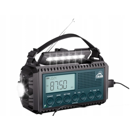 Wielofunkcyjne radio solarne CR1009 Ultra z korbką latarką