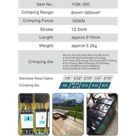 PRZEMYSŁOWA ZACISKARKA HYDRAULICZNA 16 TON 8-300 MM² KOMPLET NARZĘDZI