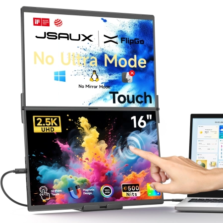 JSAUX FlipGo 16" Touch 2.5K Podwójny przenośny monitor przedłużenie ekranu