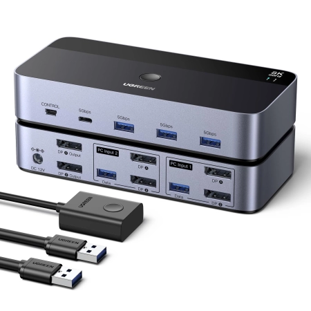 KVM Ugreen AK700 DisplayPort 8K 60Hz USB 3.0 2xPC 2xMonitor