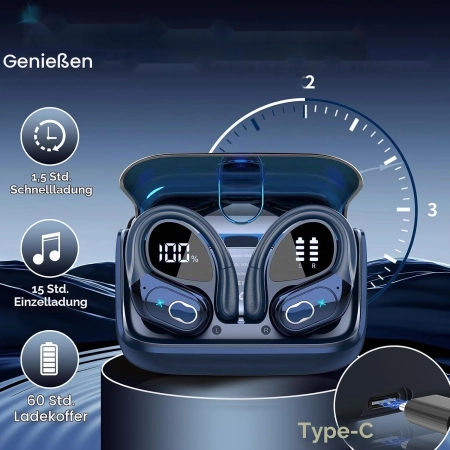 Słuchawki douszne bezprzewodowe STECEi Bluetooth 5.4 do biegania