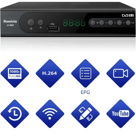 Dekoder Satelitarny HD Tuner DVB-S2 PVR Nagrywanie HDMI USB LAN Romicta