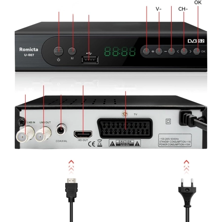 Dekoder Satelitarny HD Tuner DVB-S2 PVR Nagrywanie HDMI USB LAN Romicta