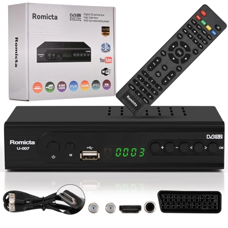 Dekoder Satelitarny HD Tuner DVB-S2 PVR Nagrywanie HDMI USB LAN Romicta