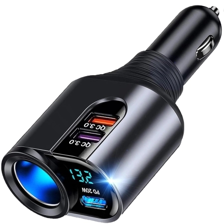 ROZDZIELACZ ZAPALNICZKI ŁADOWARKA 2x USB +USB-C C PD SZYBKA