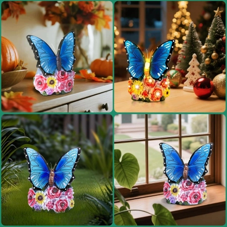 Figurka Świecznik Motyl Dekoracja Posążek Motyl Solarny Led do Ogrodu