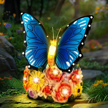 Figurka Świecznik Motyl Dekoracja Posążek Motyl Solarny Led do Ogrodu