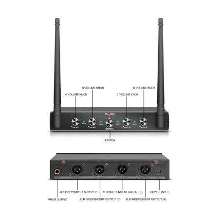 Mikser Debra AU-400 4-kanałowy bezprzewodowy system mikrofonowy