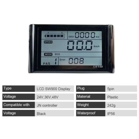 SW900 skuter elektryczny wyświetlacz LCD miernik Panel sterowania 5pin 24/3