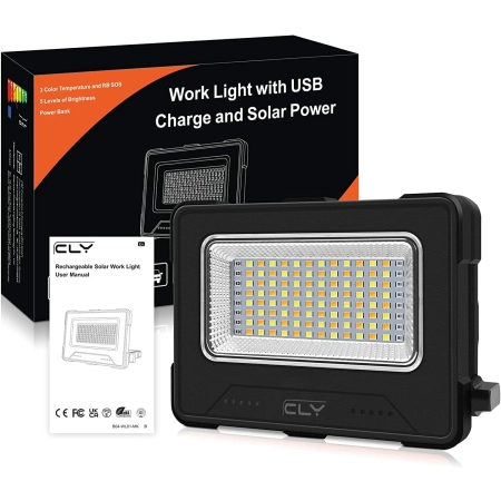 Naświetlacz budowlany CLV LED akumulatorowy solarny 12000 mAh czarny