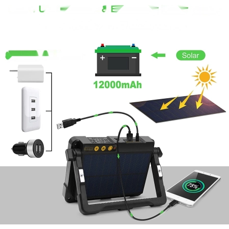 Naświetlacz budowlany CLV LED akumulatorowy solarny 12000 mAh czarny