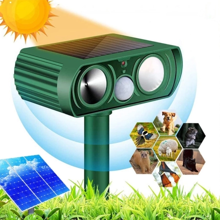 Ultradźwiękowy LED Odstraszacz Psów Zwierząt Kotów Ptaków Dzików Solarny